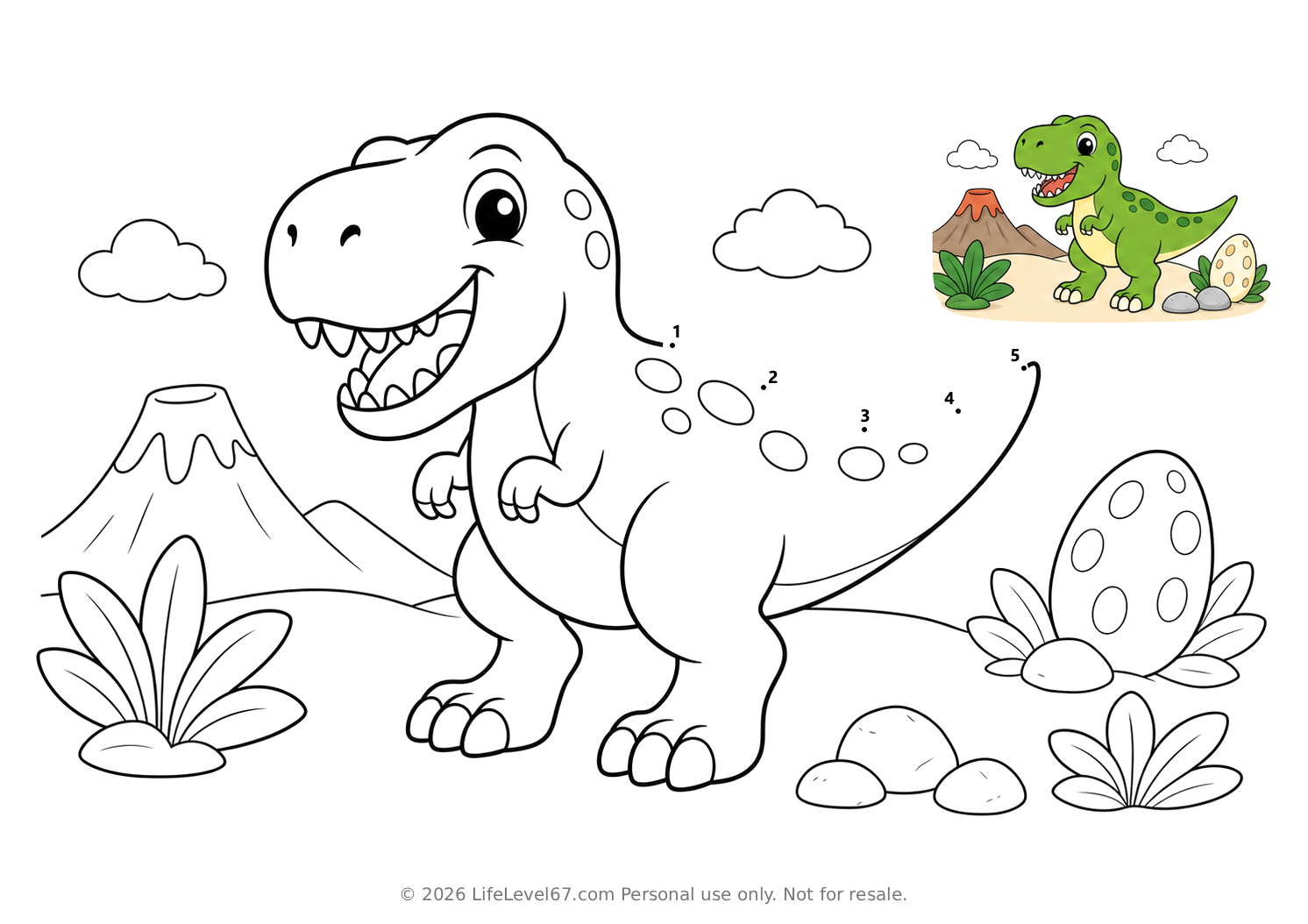 6 Free T-Rex Color by Number Pages (Printable PNG)