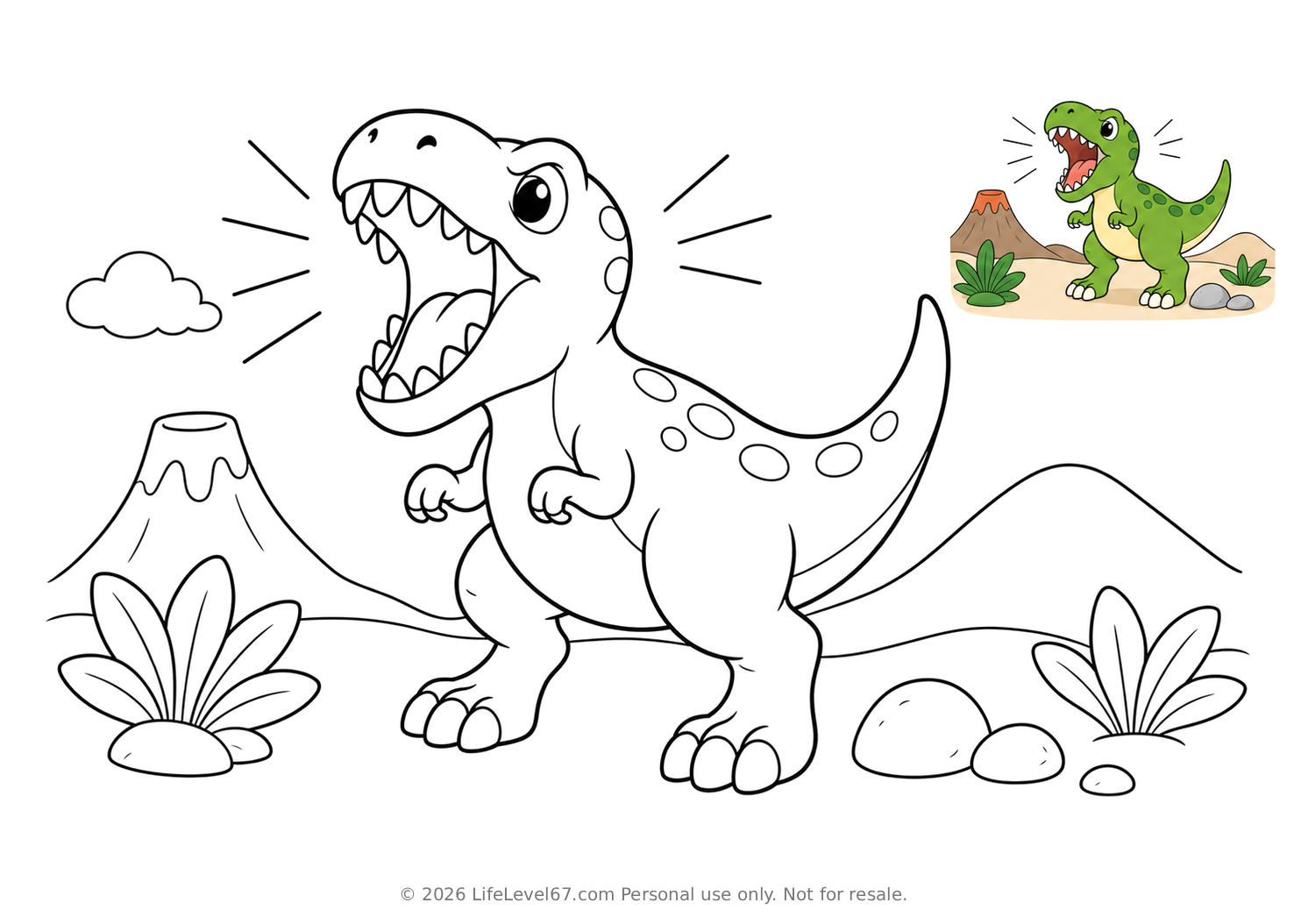 6 Free T-Rex Coloring Pages (Printable PNG)