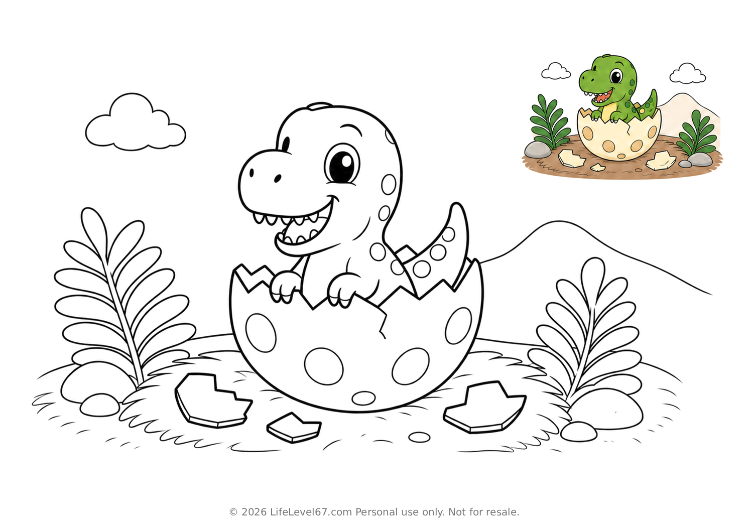 Baby T-Rex hatching coloring page